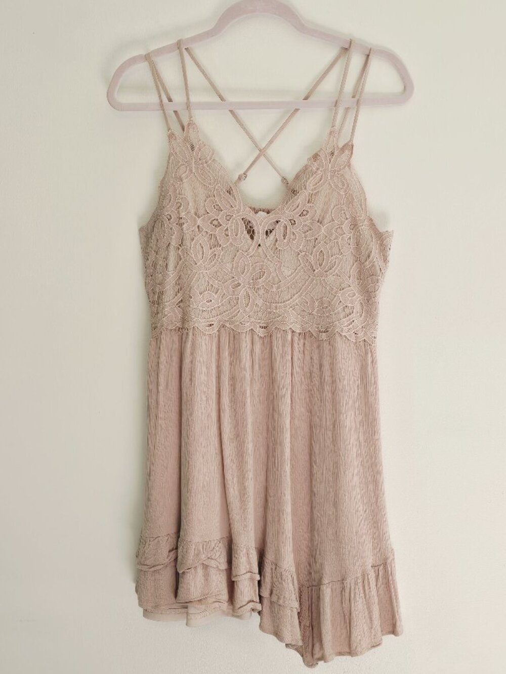Entro Beige Lace Tiered Sleeveless Dress L
